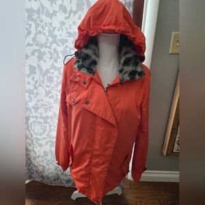 Fox Racing Women's Medium LARGE Full Zip Coat Orange Cheetah Fur Lined Riders Co